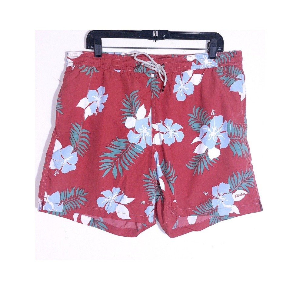 Richards Mar Rio de Janeiro Mens Red Floral Tropical Swim Trunks Shorts Size 5